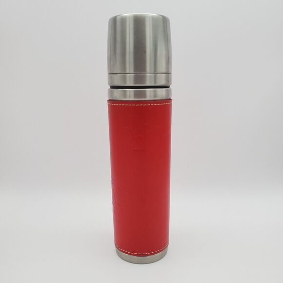 Starbucks Stainless Steel Thermos 2004 Mug Red Leather Floral Sleeve 12oz - Picture 12 of 14